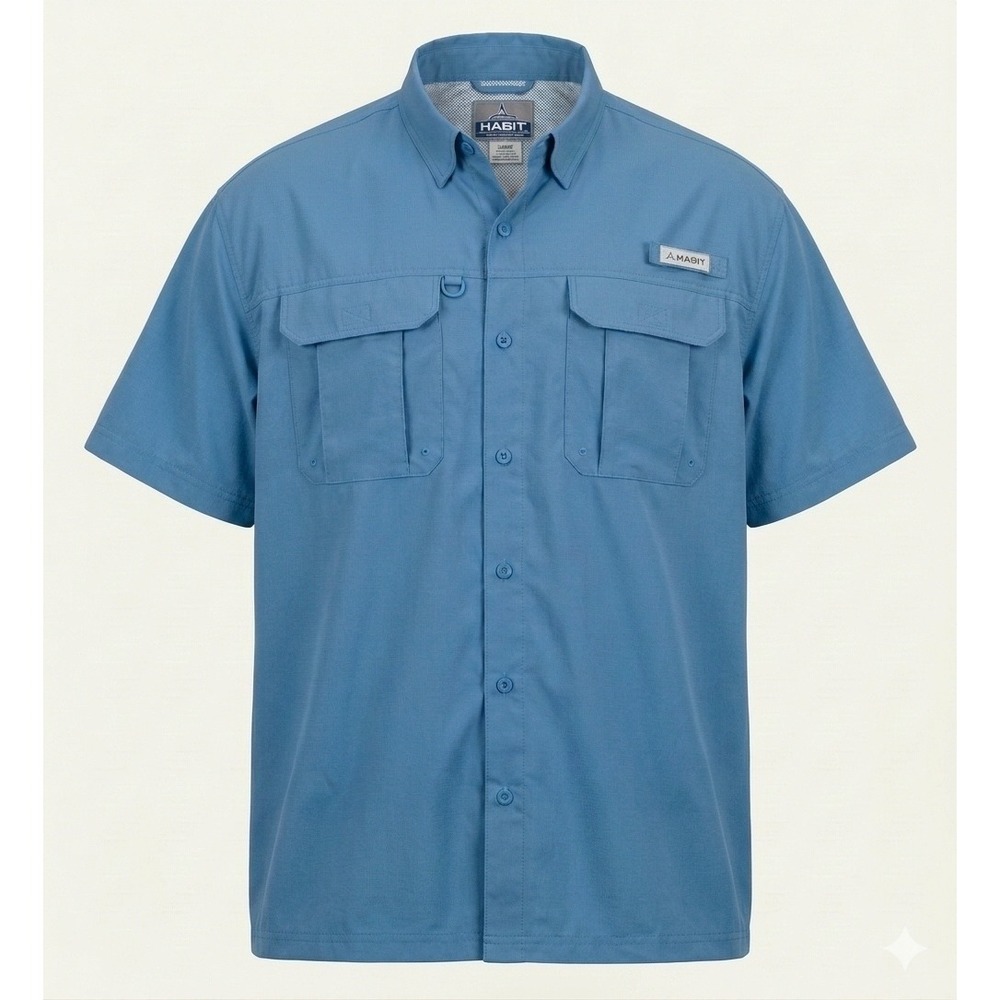 Habit Mens XL Blue Short Sleeve UPF Shirt Fishing Hike Outdoors Vented Pockets